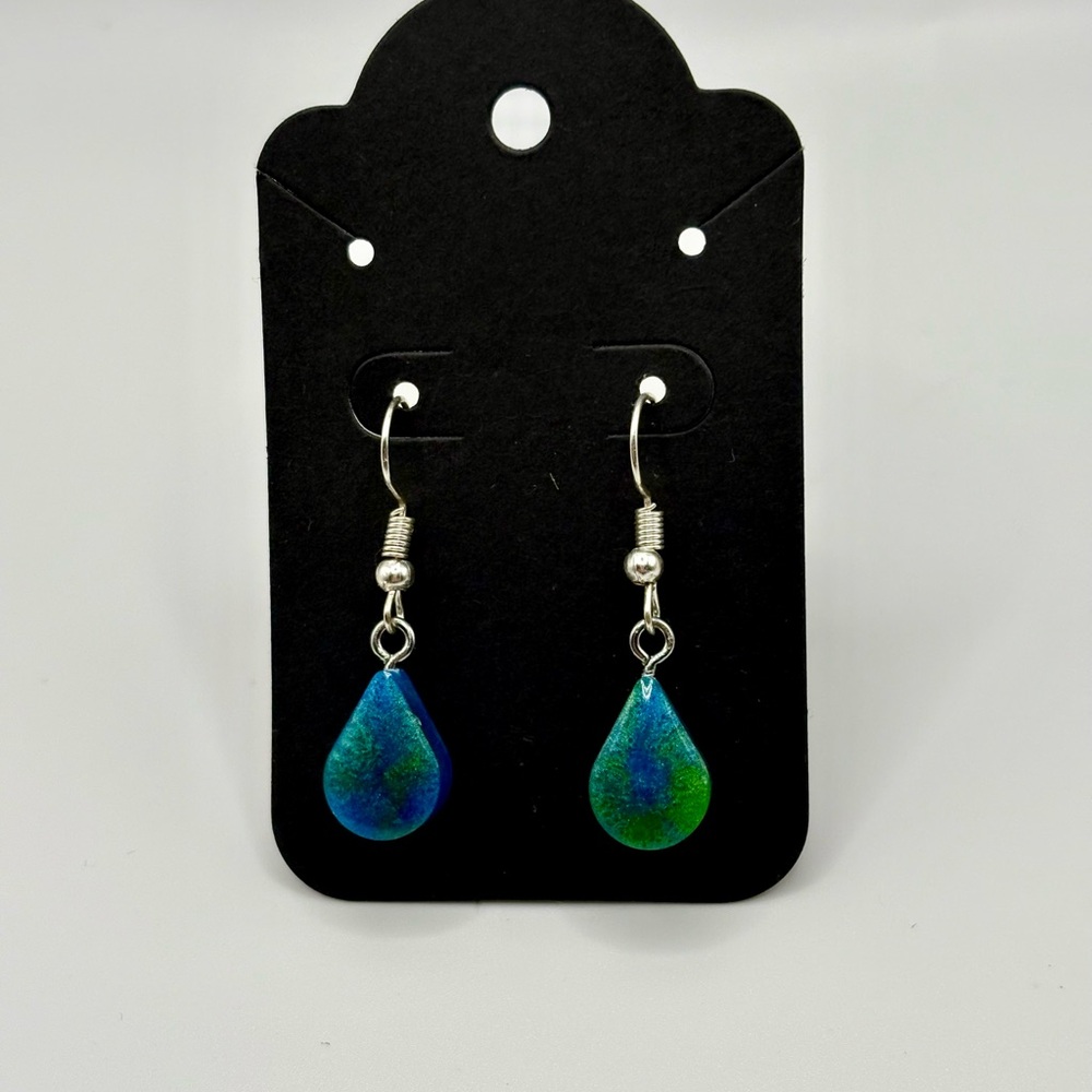 HANDMADE- Teardrop Earrings- Blue/Green